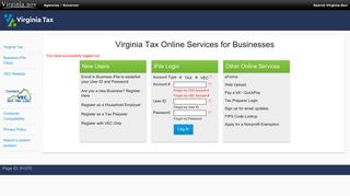 Virginia Tax Online Services for Businesses - iReg Login