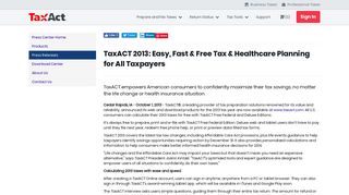 TaxACT 2013: Easy, Fast & Free Tax & Healthcare Planning for All ...
