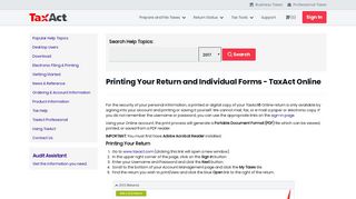 Printing Your Return and Individual Forms - TaxAct Online