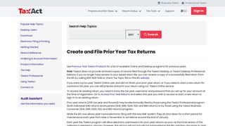 Create and File Prior Year Tax Returns - TaxAct