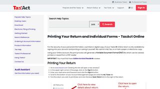 Printing Your Return and Individual Forms - TaxAct Online