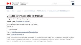 Detailed information for Taxfreeway - Canada.ca