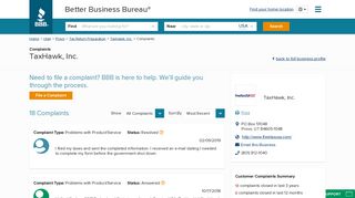 TaxHawk, Inc. | Complaints | Better Business Bureau® Profile