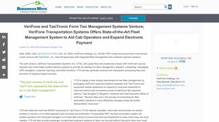 VeriFone and TaxiTronic Form Taxi Management Systems Venture ...