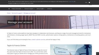 Manage your account - Librarian Resources - Taylor & Francis Group