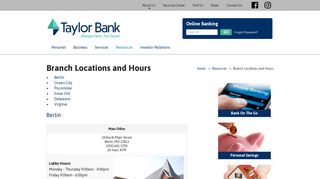 Branch Locations and Hours | Calvin Taylor Bank