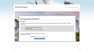 Taylor's Online: Parent Registration - Pre-registration Notice