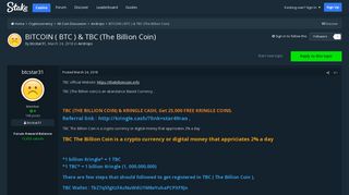 BITCOIN ( BTC ) & TBC (The Billion Coin) - Airdrops - Stake Community