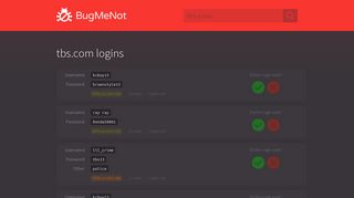 tbs.com passwords - BugMeNot