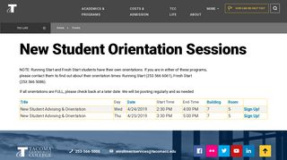 New Student Orientation Signup : Tacoma Community College