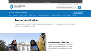 Track my Application - Student Accommodation - Trinity College Dublin