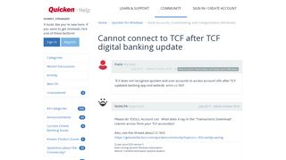 Cannot connect to TCF after TCF digital banking update | Quicken ...