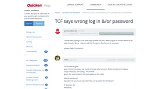TCF says wrong log in &/or password | Quicken Customer Community ...