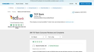 TCF Bank • 289 Customer Reviews and Complaints • ConsumerAffairs