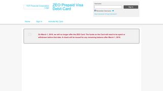 ZEO Prepaid Visa Debit Card - Home Page