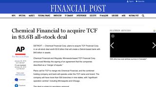 Chemical Financial to acquire TCF in $3.6B all-stock deal | Financial ...