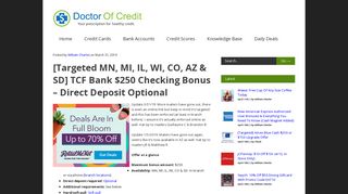 TCF Bank $250 Checking Bonus - Doctor Of Credit