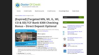 TCF Bank $300 Checking Bonus – Direct Deposit ... - Doctor Of Credit