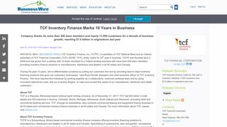 TCF Inventory Finance Marks 10 Years in Business | Business Wire