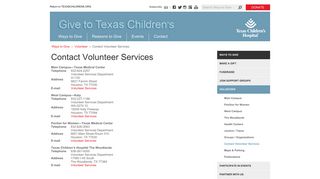 Contact Volunteer Services - Texas Children's Hospital