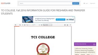 TCI COLLEGE. Fall 2016 INFORMATION GUIDE FOR FRESHMEN ...