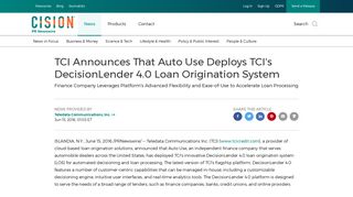 TCI Announces That Auto Use Deploys TCI's DecisionLender 4.0 ...