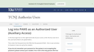 Log into PAWS as an Authorized User (Auxiliary Access) | TCNJ ...