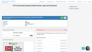TCP Connected Gateway Default Router Login and Password