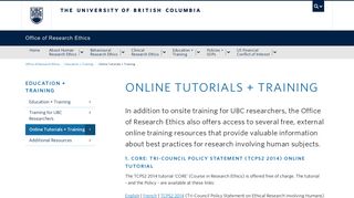 Online Tutorials + Training | Office of Research Ethics