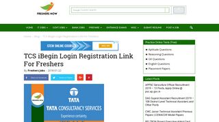 TCS iBegin Login Registration Link For Freshers - FreshersNow.Com