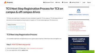 TCS Next Step Registration Process for TCS on campus & off campus ...