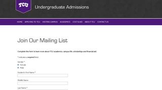 Join Our Mailing List - TCU Admissions - Texas Christian University