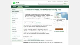 TD Bank Small BusinessDirect Mobile Banking App