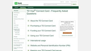 TD Connect Card - Frequently Asked Questions - TD Bank