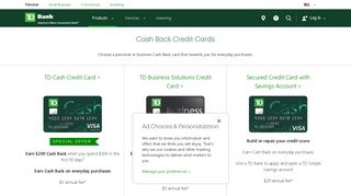 Cash Back Rewards Credit Cards – Apply Online | TD Bank