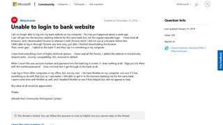 Unable to login to bank website - Microsoft Community