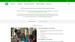 Environmental Grants & Funding for Environmental Projects | TD FEF