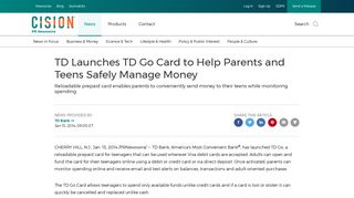 TD Launches TD Go Card to Help Parents and Teens Safely Manage ...