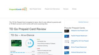 TD Go Reloadable Prepaid Card Review - Prepaid Debit Card