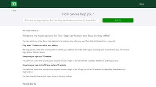 What are my login options for Two-Step ... - TD Canada Trust