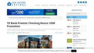 TD Bank Premier Checking Bonus: $300 Promotion