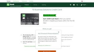 Business Cash Back Rewards Card | TD Bank Business Solutions ...