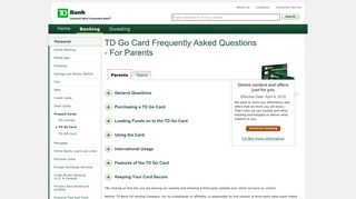 TD Go Card Reloadable Prepaid Card FAQ | TD Bank