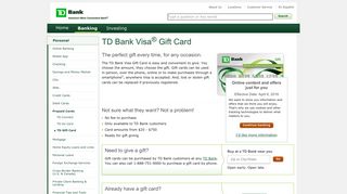Visa Gift Card Information - Register Your Gift Cards Online | TD Bank