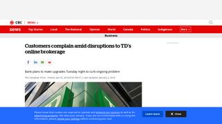 Customers complain amid disruptions to TD's online brokerage ...