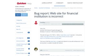 Bug report: Web site for financial institution is incorrect ...