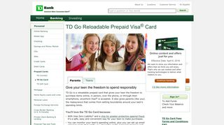 TD Go, the Reloadable Prepaid Card For Teens | TD Bank
