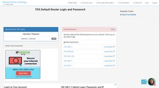TDS Default Router Login and Password - Clean CSS