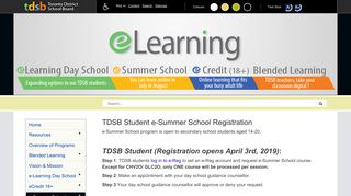 eLearning > e-Summer School > Registration - TDSB School Websites