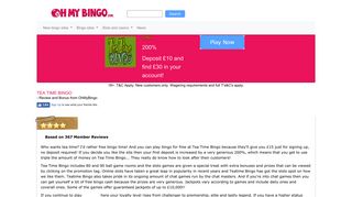 Tea Time Bingo | Great UK bingo site with £35 free - OhMyBingo